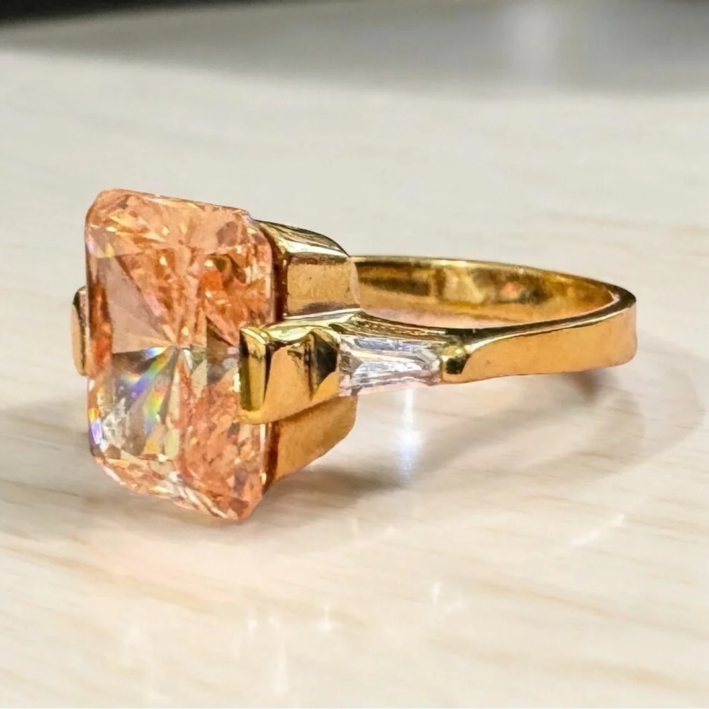 Peach Cubic Zirconia Gold Over Sterling Silver Ring (6.75)
